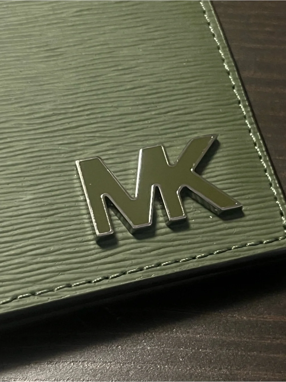 Michael Kors Olive Green Textured Leather Bifold Wallet MK Logo
